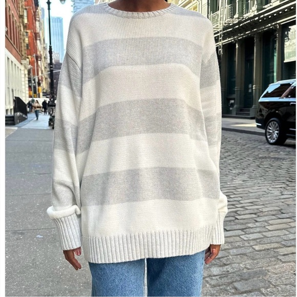 Brandy Melville Sweaters - NWT- Brandy Melville Gray & White Stripe Cotton Sweater